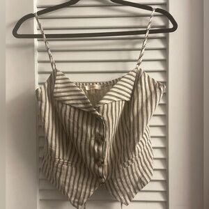 Peach Size M cropped back corset top Linen Blend Corporate Sleaze Cut w/Stripes